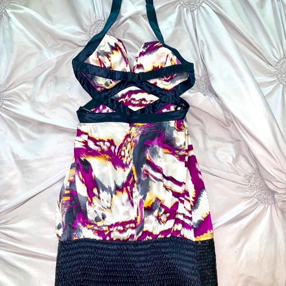 Bebe cut out Silk Halter Mini Dress - Picture 4 of 5